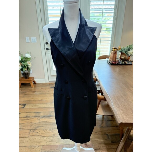 Joseph Ribkoff Black Halter Blazer Dress 2in1 Sheer Overlay Sheer Sleeve Size 10 - Picture 4 of 16